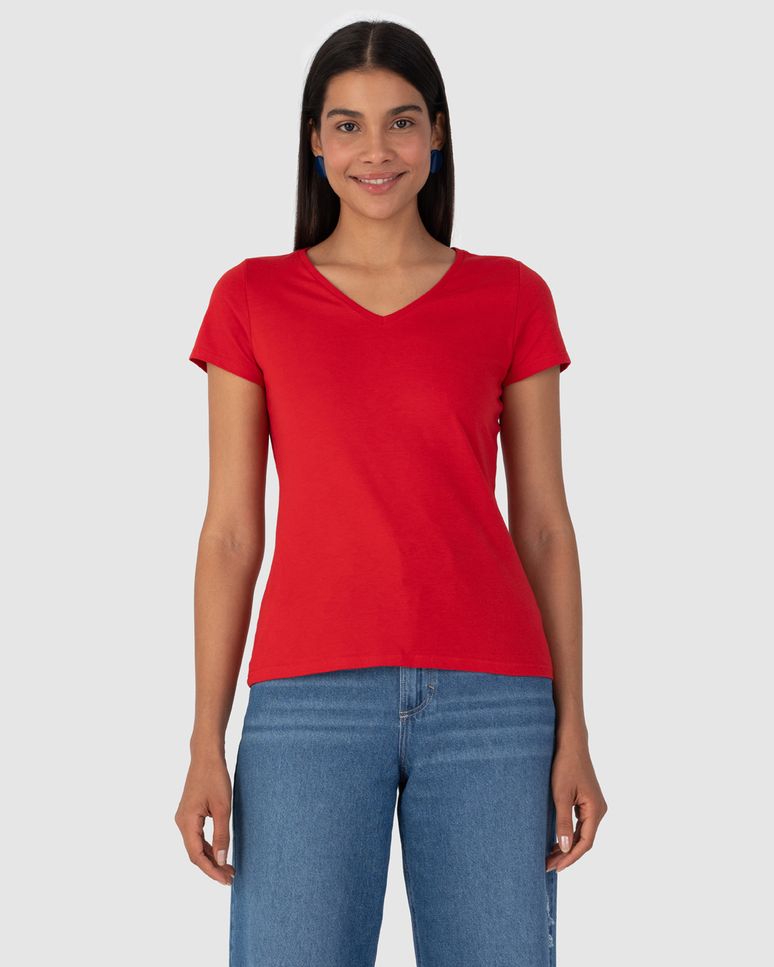 Blusa Básica Feminina Decote V Em Algodão