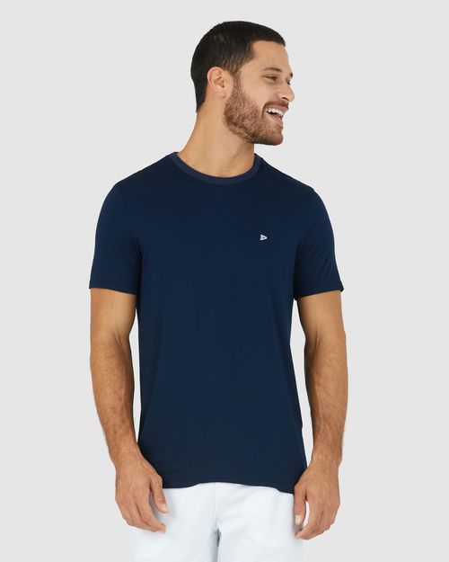 Camiseta Básica Masculina Bordado Frontal Em Viscose Stretch