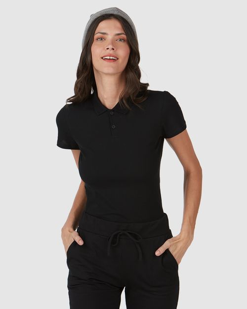 Blusa Polo Básica Feminina Com Peitilho Em Piquet Stretch