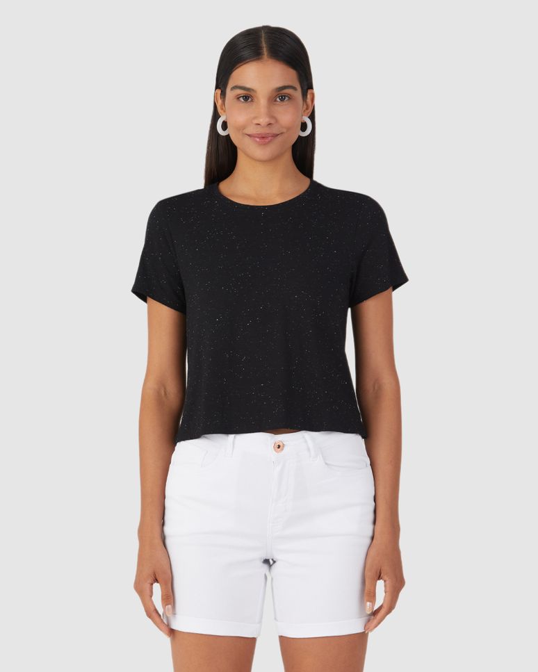 Blusa Cropped Básica Feminina Em Viscose Botonê
