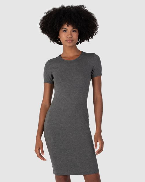 Vestido Básico Feminino Manga Curta Em Viscose Stretch