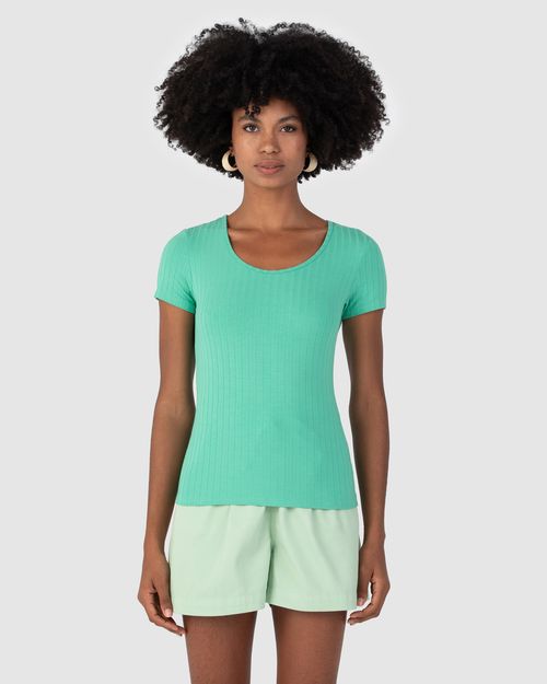 Blusa Básica Feminina Manga Curta Em Canelado De Viscose