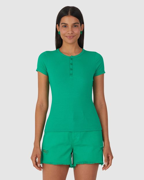 Blusa Básica Feminina Com Botões Frontais Canelado De Viscose