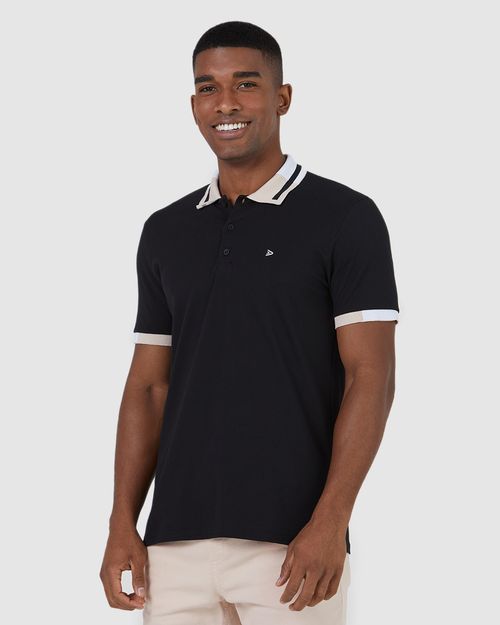 Camisa Polo Masculina Gola Retilínea Listrada Em Piquet Stretch