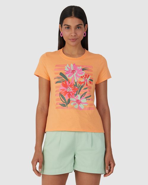 Camiseta Feminina Estampa Flores Em Algodão