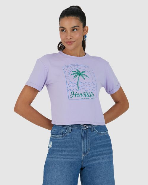 Camiseta Cropped Feminina Honolulu Em Malha Algodão