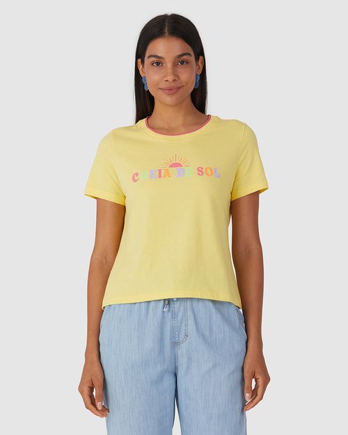 Camiseta Feminina Gola Retilínea Cheia De Sol Em Algodão