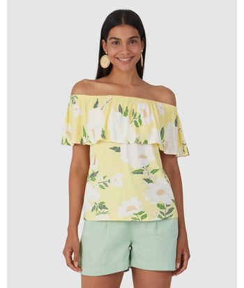 Blusa Feminina Estampada Decote Ombro A Ombro Em Viscose Stretch