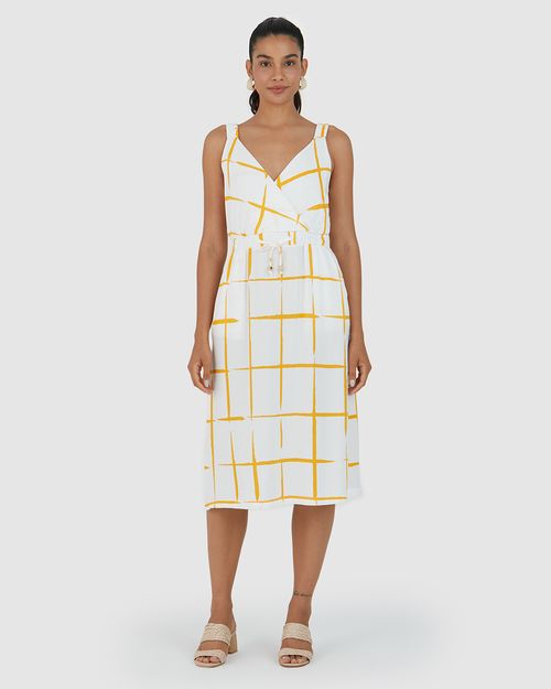 Vestido Feminino Quadriculado Decote V Em Viscose