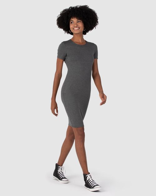 Vestido Básico Feminino Manga Curta Em Viscose Stretch