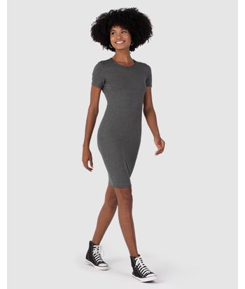 Vestido Básico Feminino Manga Curta Em Viscose Stretch