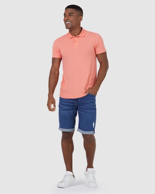 Camisa Polo Básica Masculina Gola Retilínea Em Piquet Stretch