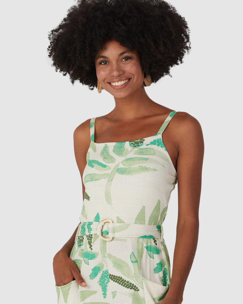 Macaquinho Feminino Decote Reto Com Cinto Em Viscose Stretch