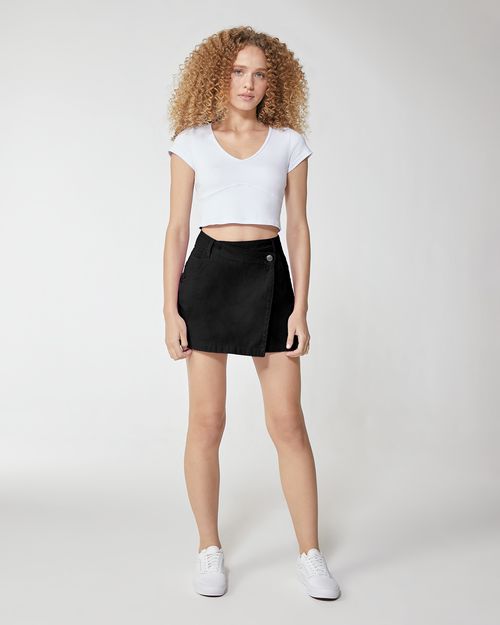Shorts Saia Feminino Cintura Alta Em Sarja 100% Algodão - Enfim