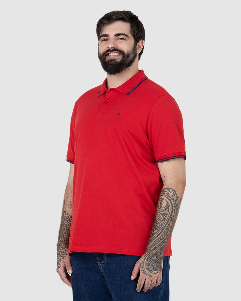 Camisa Polo Masculina Plus Size Peitilho Frontal Em Piquet Stretch