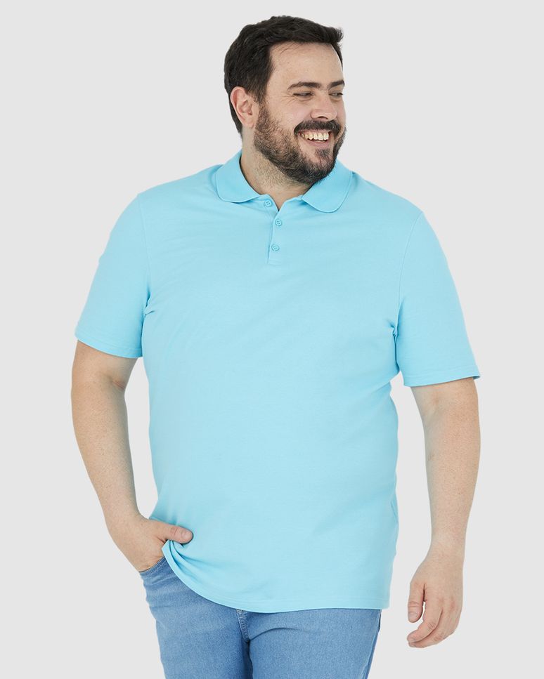 Camisa Polo Básica Masculina Plus Size Em Piquet Stretch