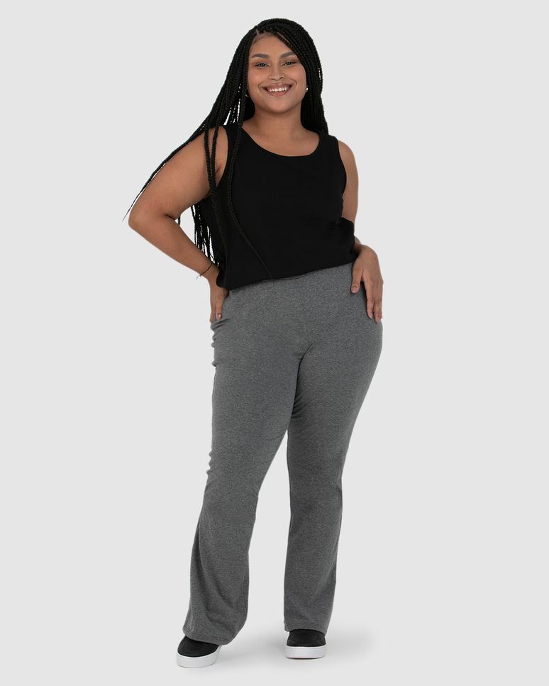 Calça Básica Feminina Plus Size Flare Em Algodão