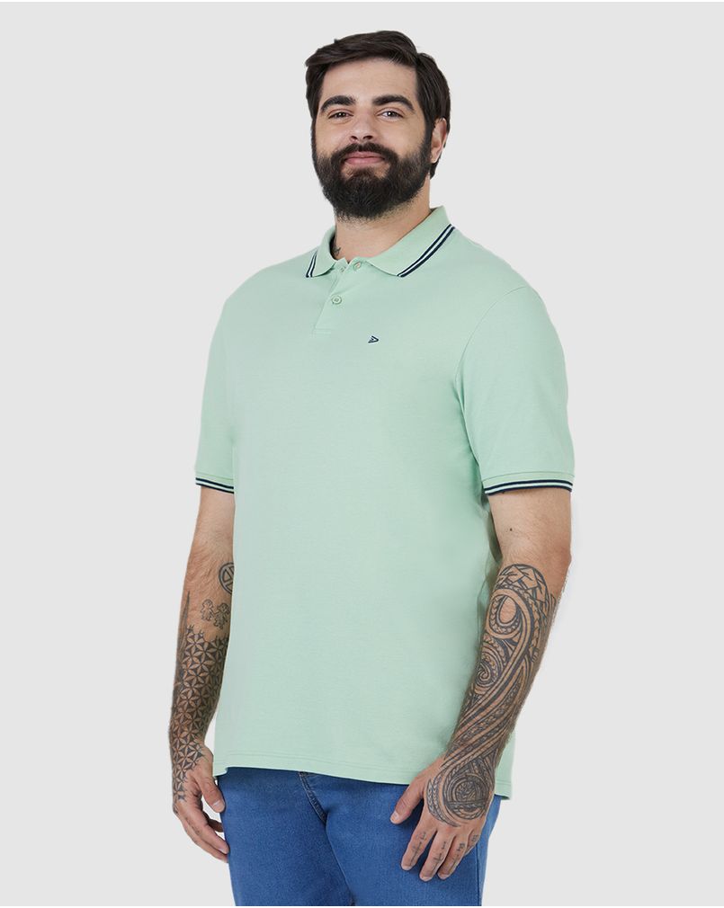 Camisa Polo Masculina Plus Size Peitilho Frontal Piquet Stretch