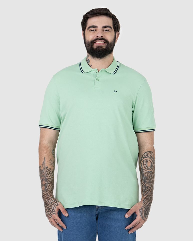 Camisa Polo Masculina Plus Size Peitilho Frontal Em Piquet Stretch