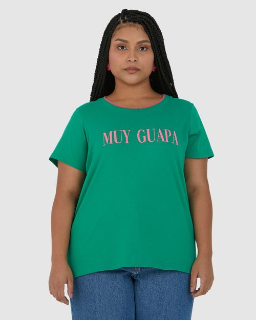 Camiseta Feminina Plus Size Gola Retilínea Muy Guapa Em Algodão