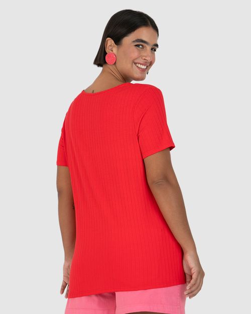 Blusa Básica Feminina Plus Size Decote V Em Canelado De Viscose