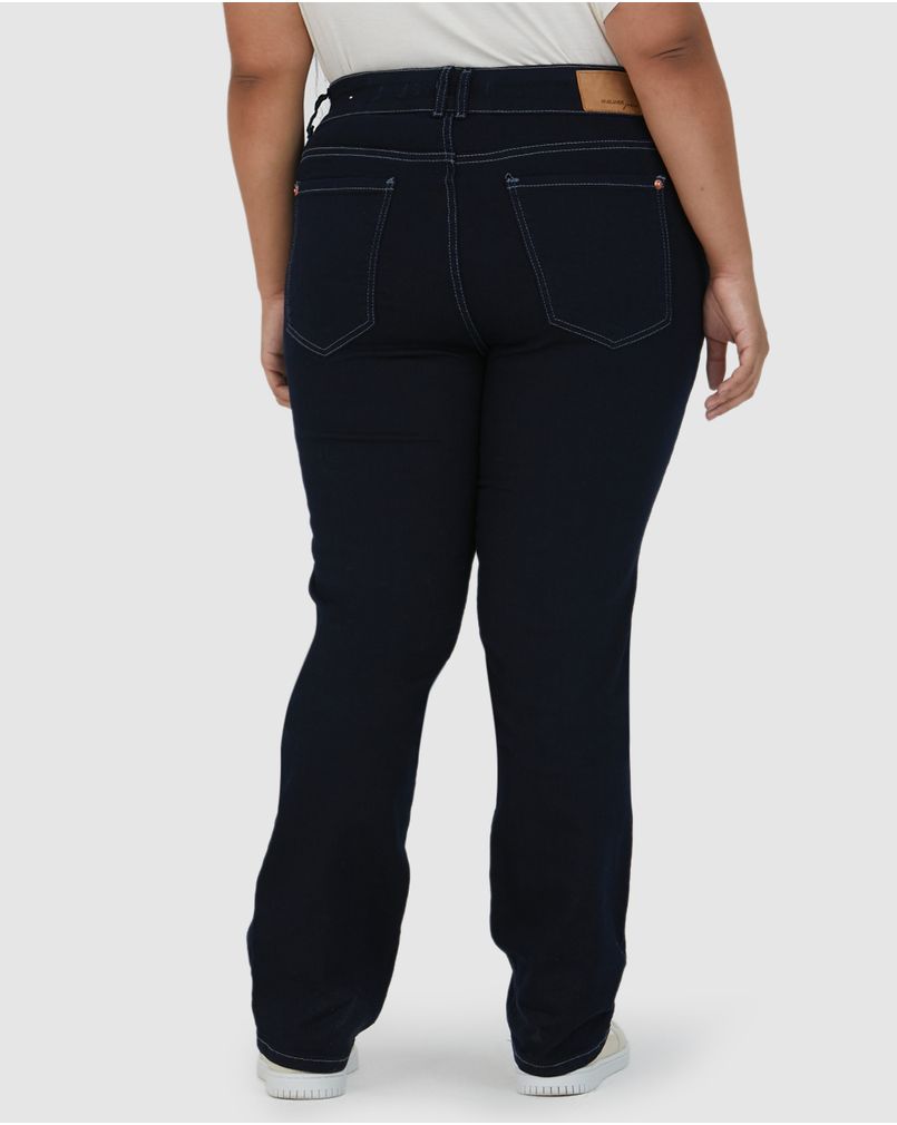 Calça Feminina Plus Size Reta Cintura Média Flex Jeans Azul Escuro