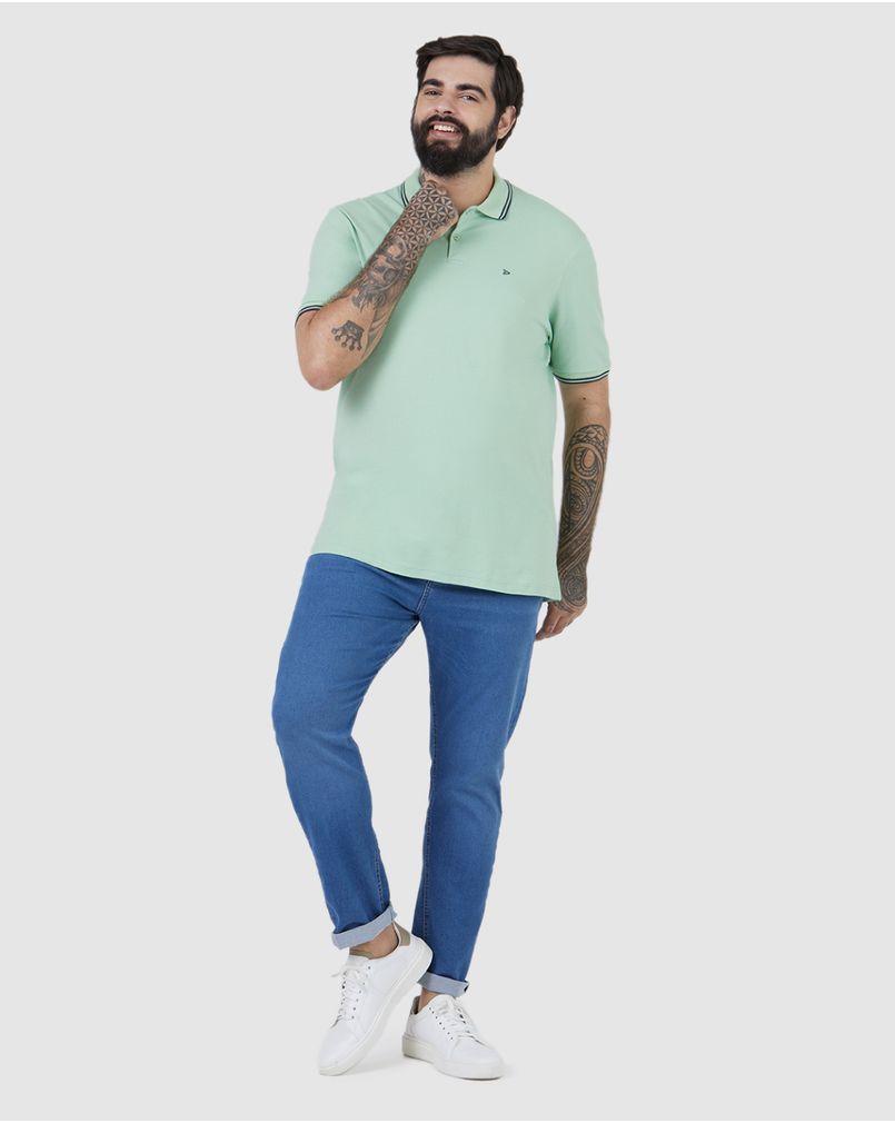 Camisa Polo Masculina Plus Size Peitilho Frontal Piquet Stretch