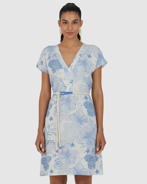 Vestido Feminino Decote V Com Cinto Em Viscolinho