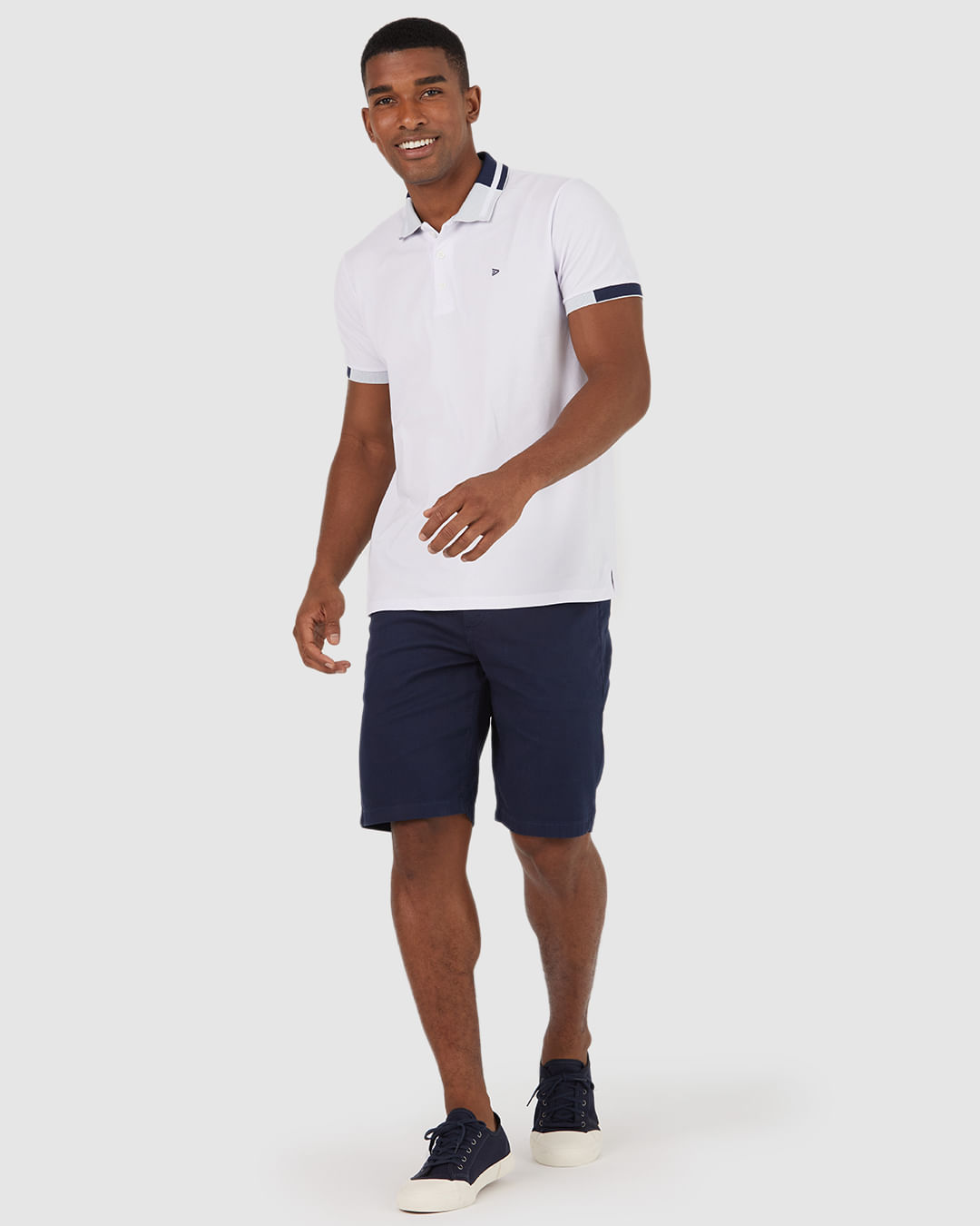 Camisa Polo Masculina Gola Retilínea Listrada Em Piquet Stretch Branco XGG  - Malwee