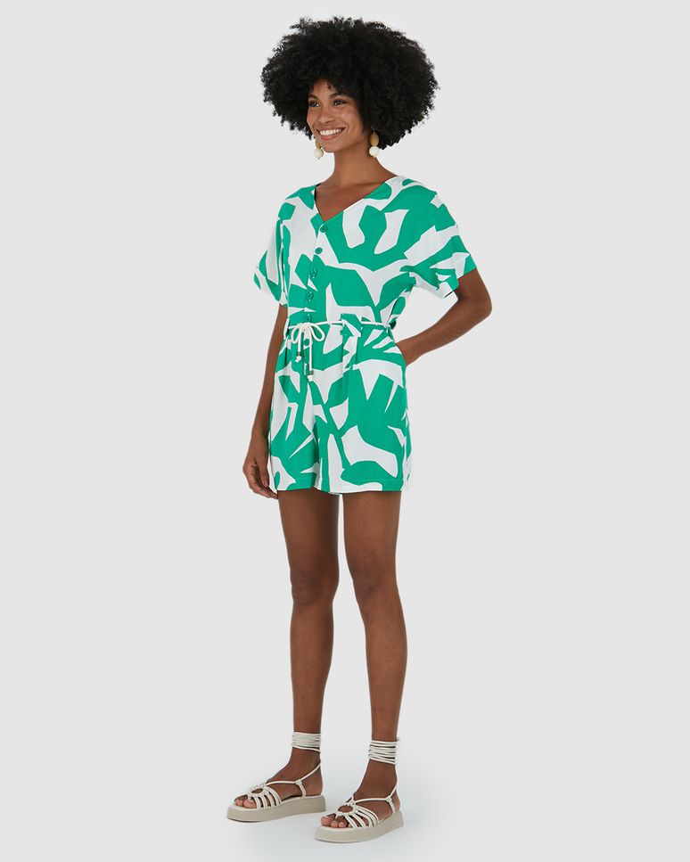 Macaquinho Feminino Botões Frontais Com Cinto Em Viscose