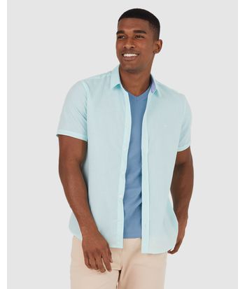 Camisa Slim Básica Masculina Manga Curta Em Tricoline