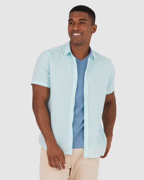 Camisa Slim Básica Masculina Manga Curta Em Tricoline