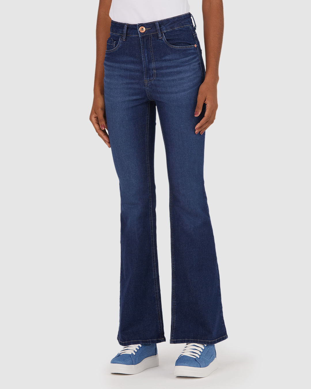 Calça Feminina Small Flare Cintura Alta Jeans Com Elastano Azul Escuro 48 -  Malwee