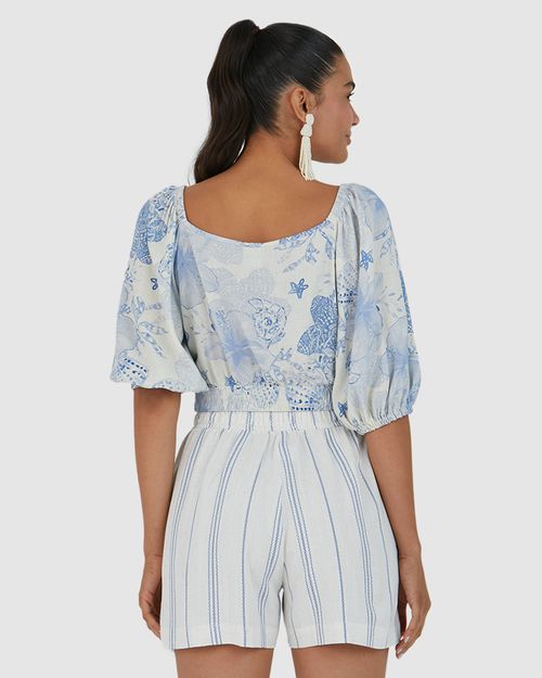 Blusa Feminina Estampada Manga 3/4 Em Viscolinho