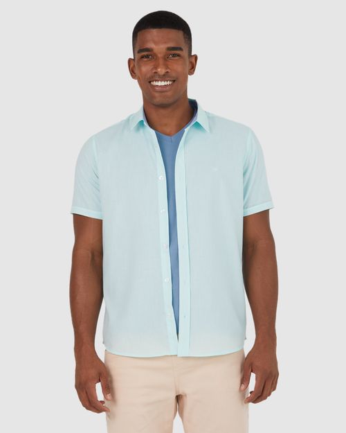 Camisa Slim Básica Masculina Manga Curta Em Tricoline