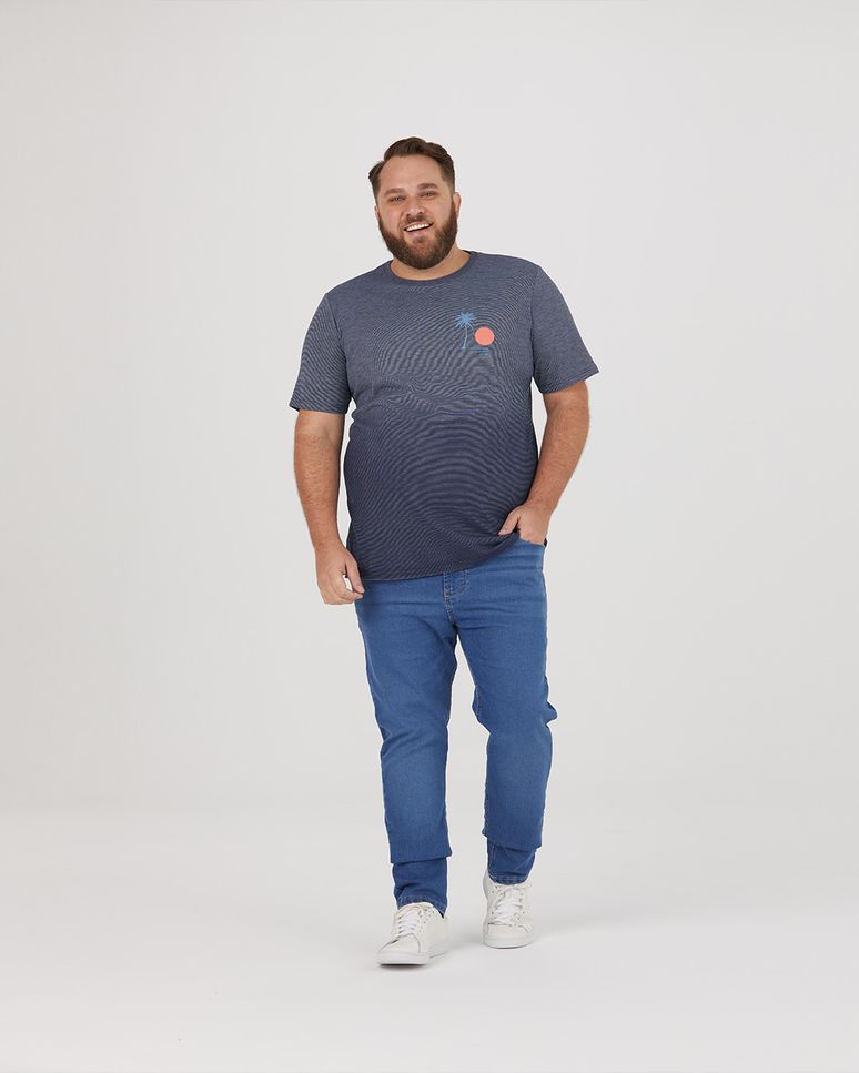 Camiseta Masculina Plus Size Estampa Peitoral Em Malha Fio A Fio