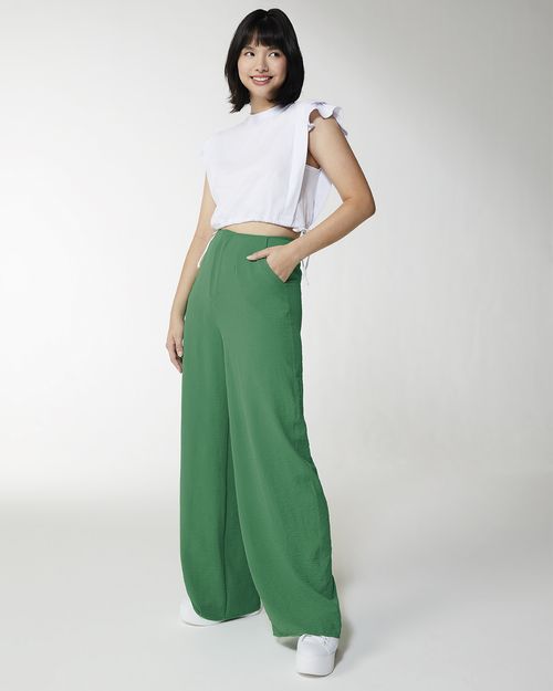 Calça Wide Leg Feminina Cintura Alta Em Tecido Texturizado - Enfim