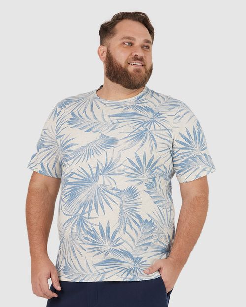 Camiseta Masculina Plus Size Estampa Folhagem Em Malha Linho