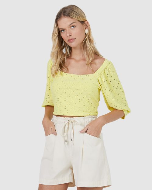 Blusa Feminina Decote Quadrado Em Malha Laise