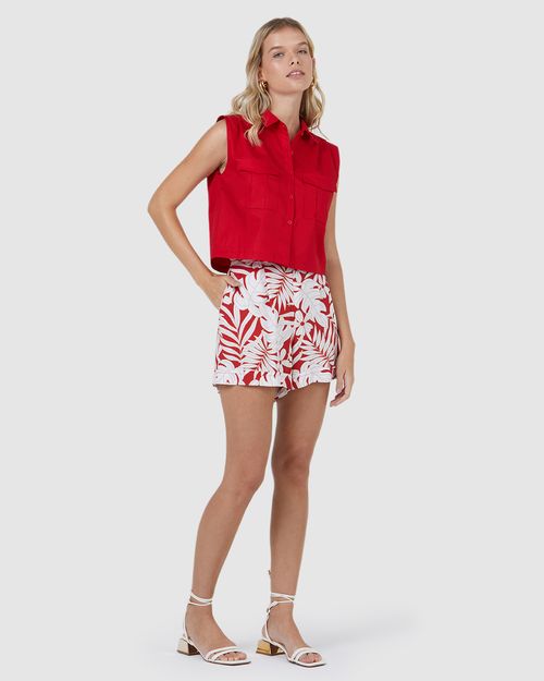Shorts Feminino Estampado Fecho Abotoamento Em Viscose