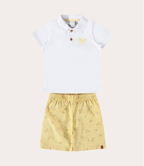 Conjunto Infantil Menino Polo Em Algodão e Bermudinha Malwee Kids