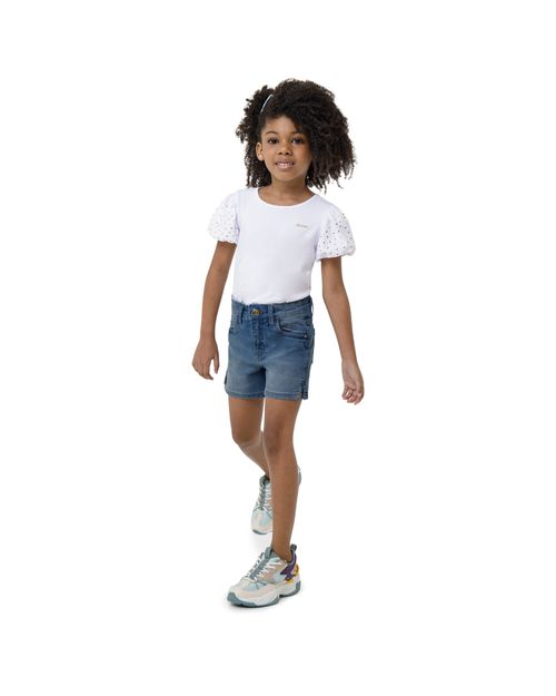 Shorts Menina Comfort Cintura Média Em Jeans Com Elastano - Carinhoso