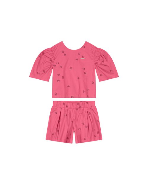Conjunto Menina Manga Bufante Em Tricoline - Carinhoso
