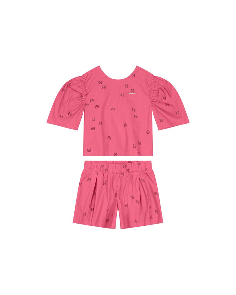 Conjunto Menina Manga Bufante Em Tricoline - Carinhoso