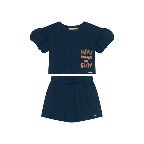 Conjunto Menina Shorts Saia em Cotton Light e Moletinho - Carinhoso
