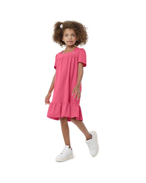 Vestido Menina Decote Quadrado Em Malha Texturizada Carinhoso