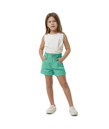 Shorts Clochard Menina Pregas Frontais Em Sarja Com Elastano Carinhoso