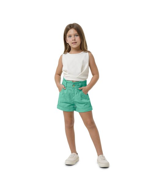 Shorts Clochard Menina Pregas Frontais Em Sarja Com Elastano Carinhoso