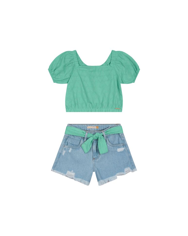 Conjunto Menina Em Laise e Jeans - Carinhoso