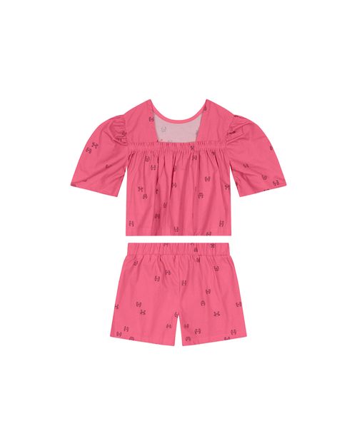 Conjunto Menina Manga Bufante Em Tricoline - Carinhoso